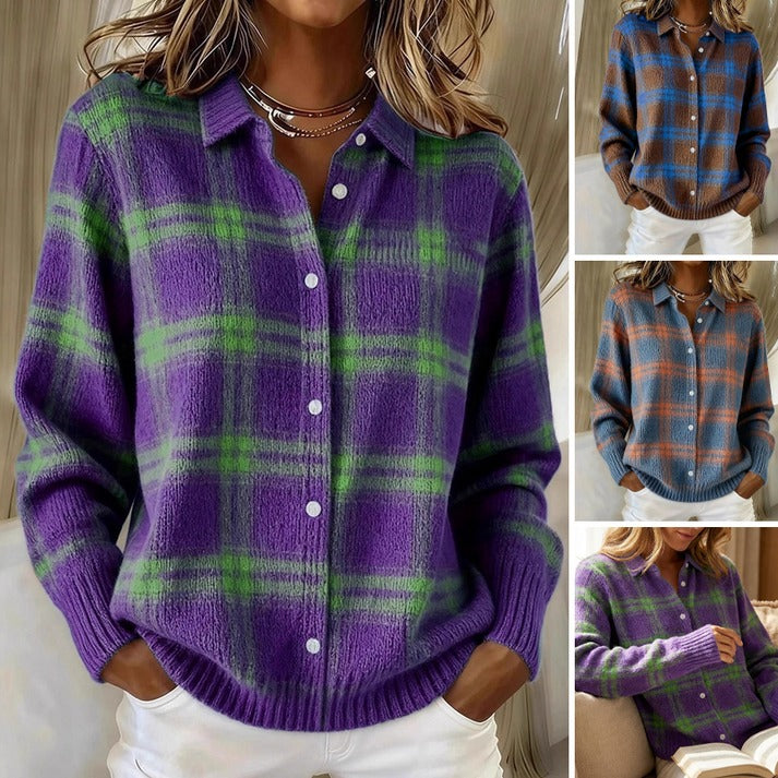 Gilet à carreaux pour femme avec patte de boutonnage