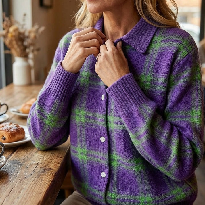 Gilet à carreaux pour femme avec patte de boutonnage