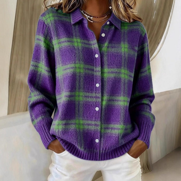 Gilet à carreaux pour femme avec patte de boutonnage