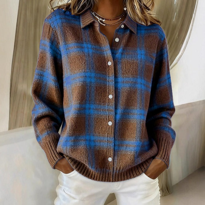 Gilet à carreaux pour femme avec patte de boutonnage