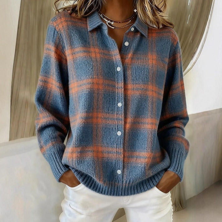 Gilet à carreaux pour femme avec patte de boutonnage
