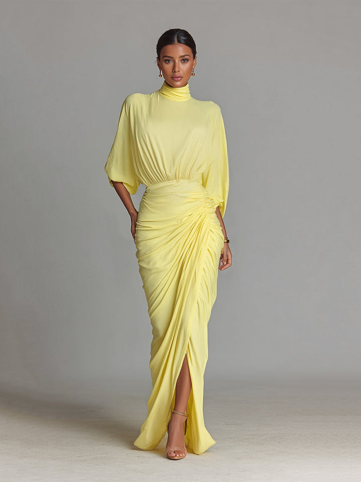 Robe longue drapée jaune vif confortable