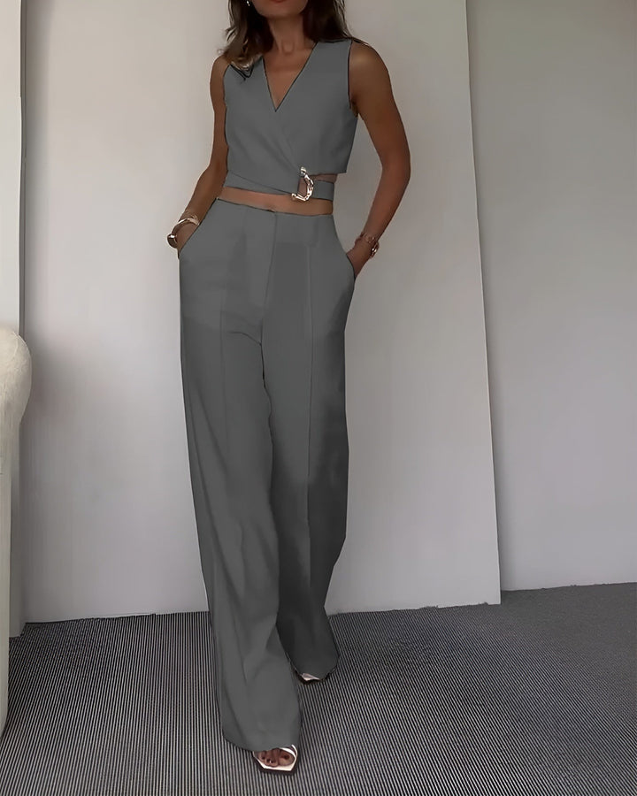 Ensemble - Gilet Sans Manches Et Pantalon Taille Haute