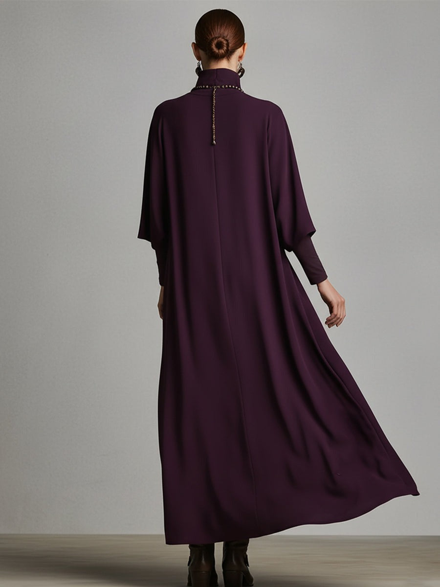 Robe longue élégante à col roulé brodée en jersey de coton