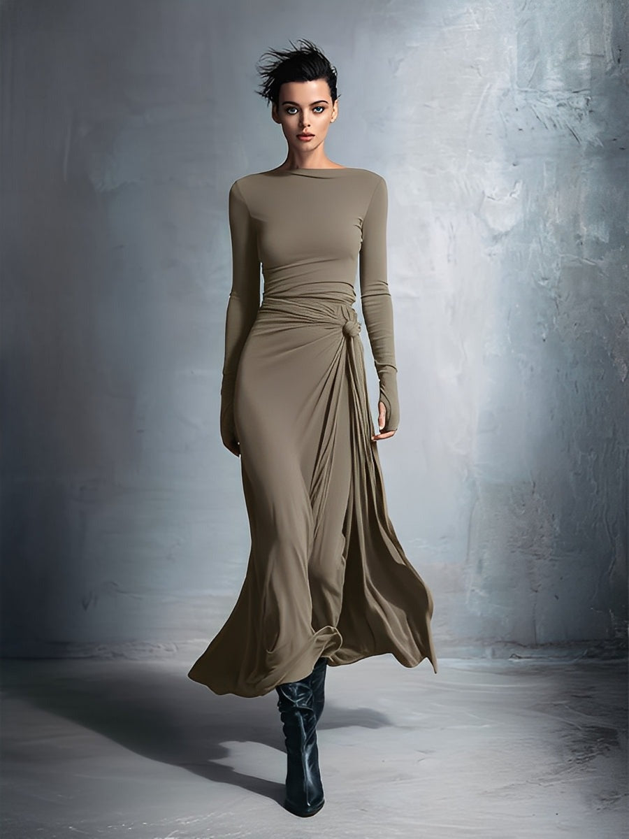Robe portefeuille maxi nouée en tissu stretch