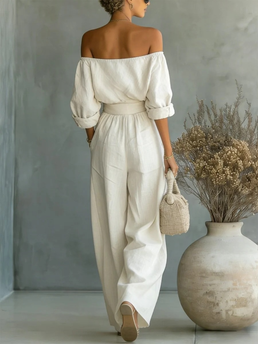 Ensemble deux pièces tendance en coton et lin