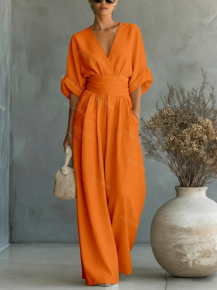 Combinaison taille haute à col V tendance