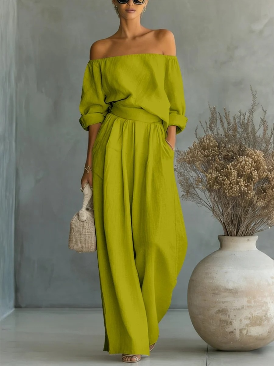 Ensemble deux pièces tendance en coton et lin