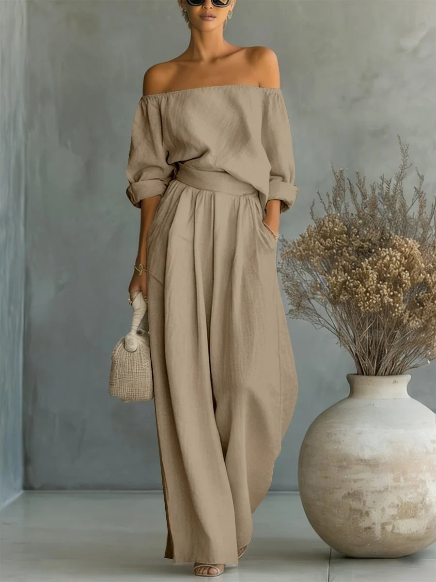 Ensemble deux pièces tendance en coton et lin