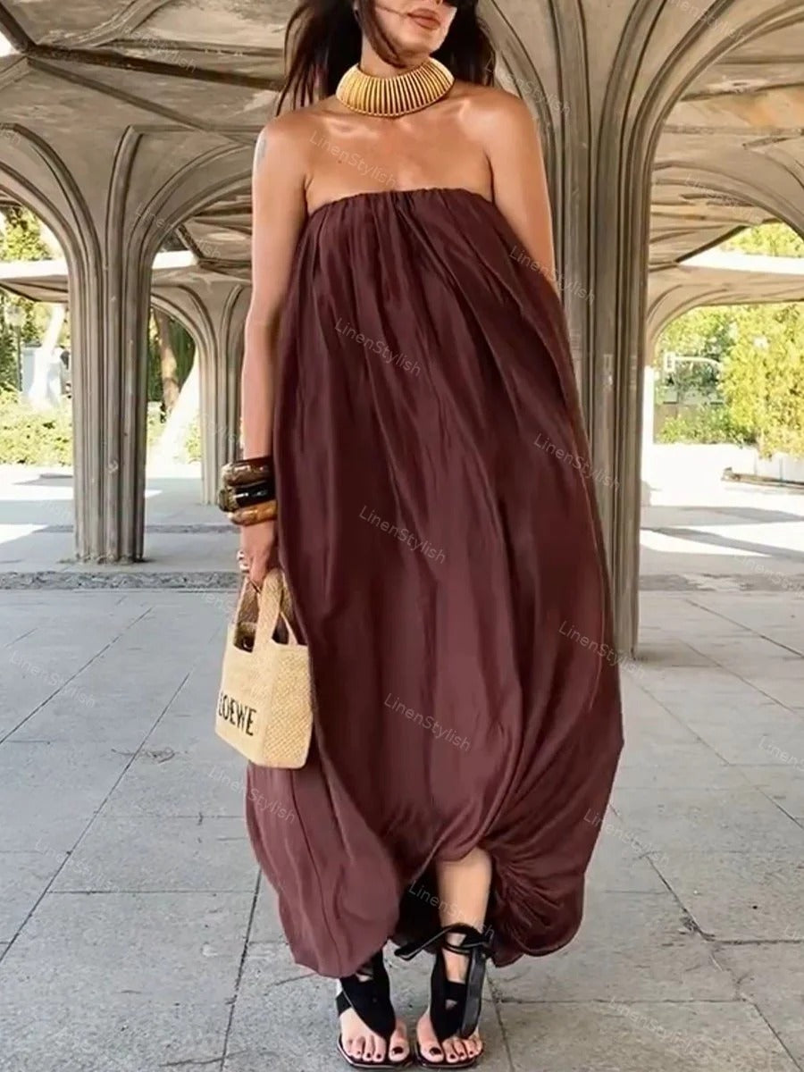 Robe ample lanterne à épaules dénudées