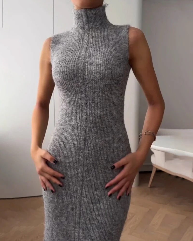 Robe élégante en tricot sans manches à col montant