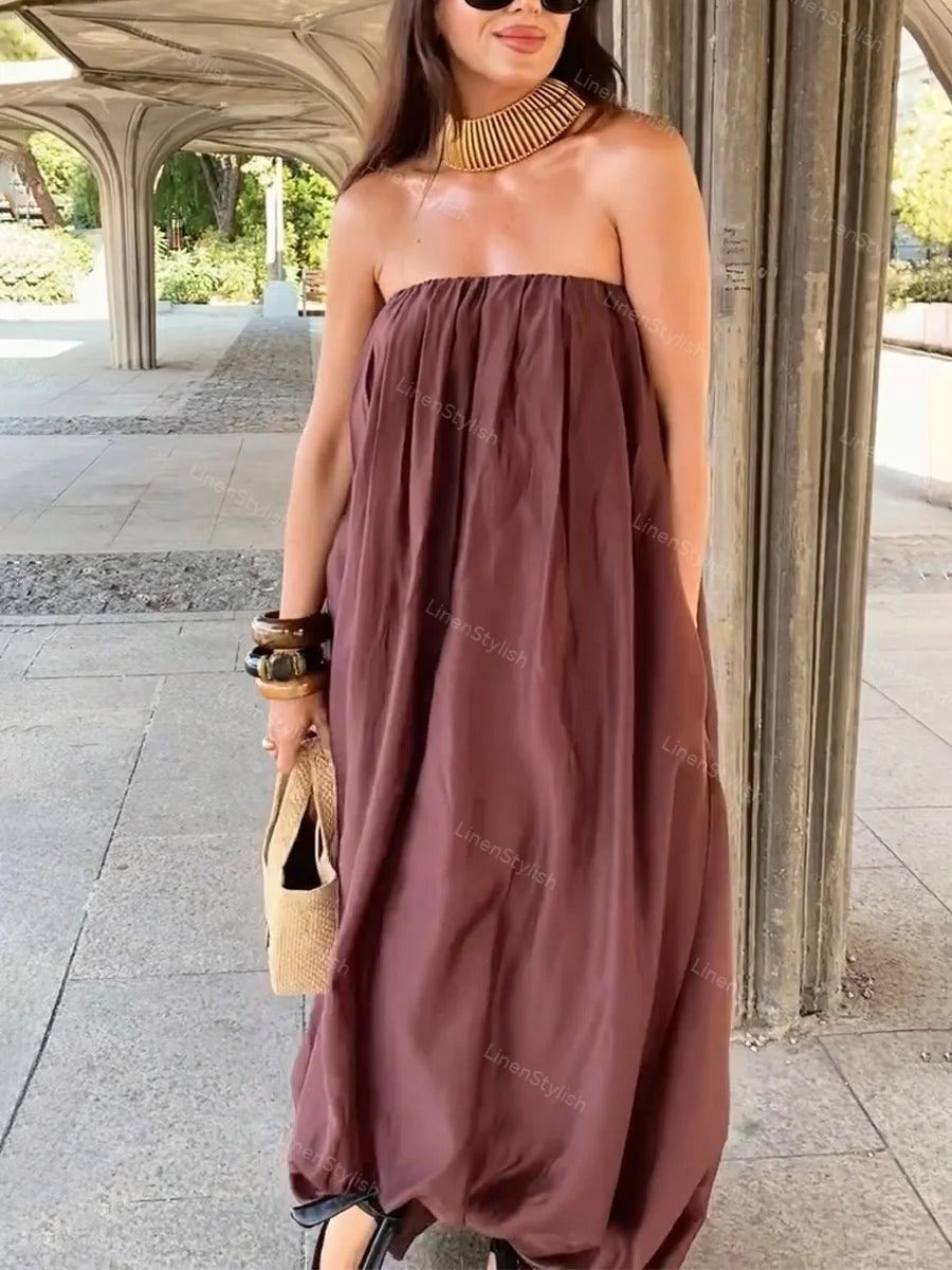 Robe ample lanterne à épaules dénudées