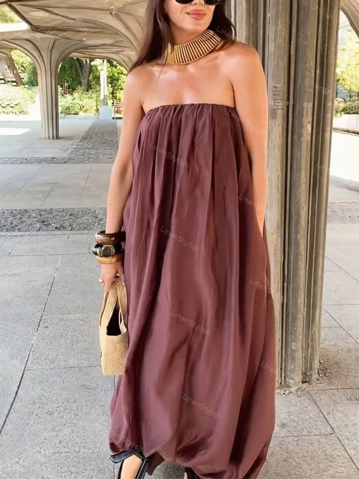 Robe ample lanterne à épaules dénudées