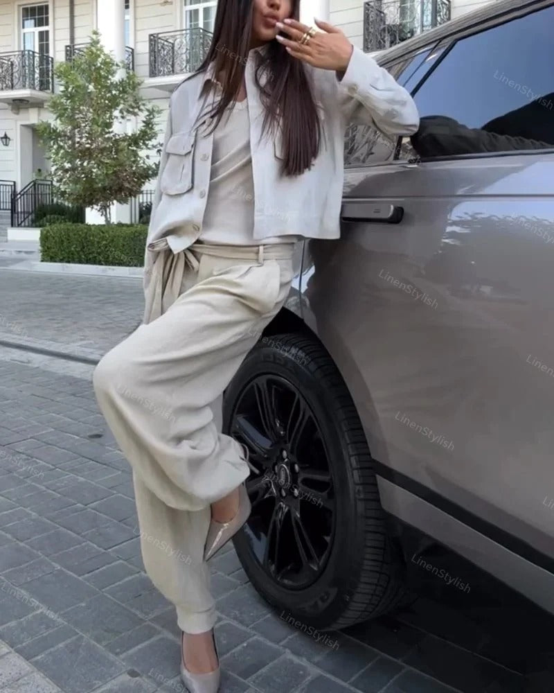 Ensemble élégant deux pièces veste et pantalon cargo