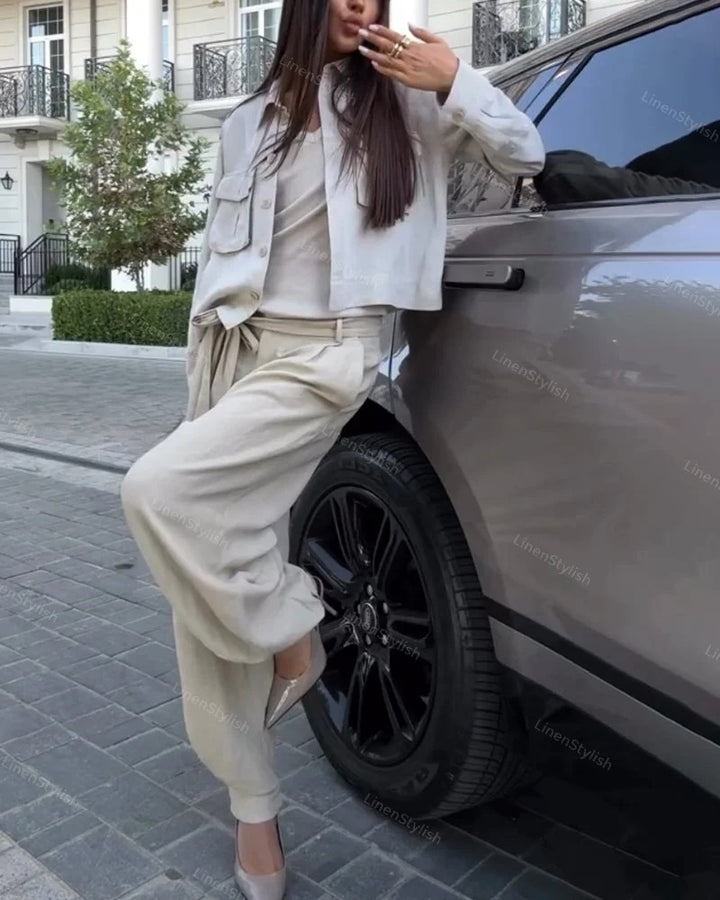 Ensemble élégant deux pièces veste et pantalon cargo