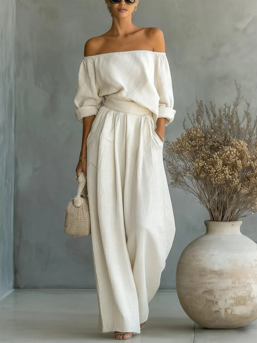 Ensemble deux pièces tendance en coton et lin