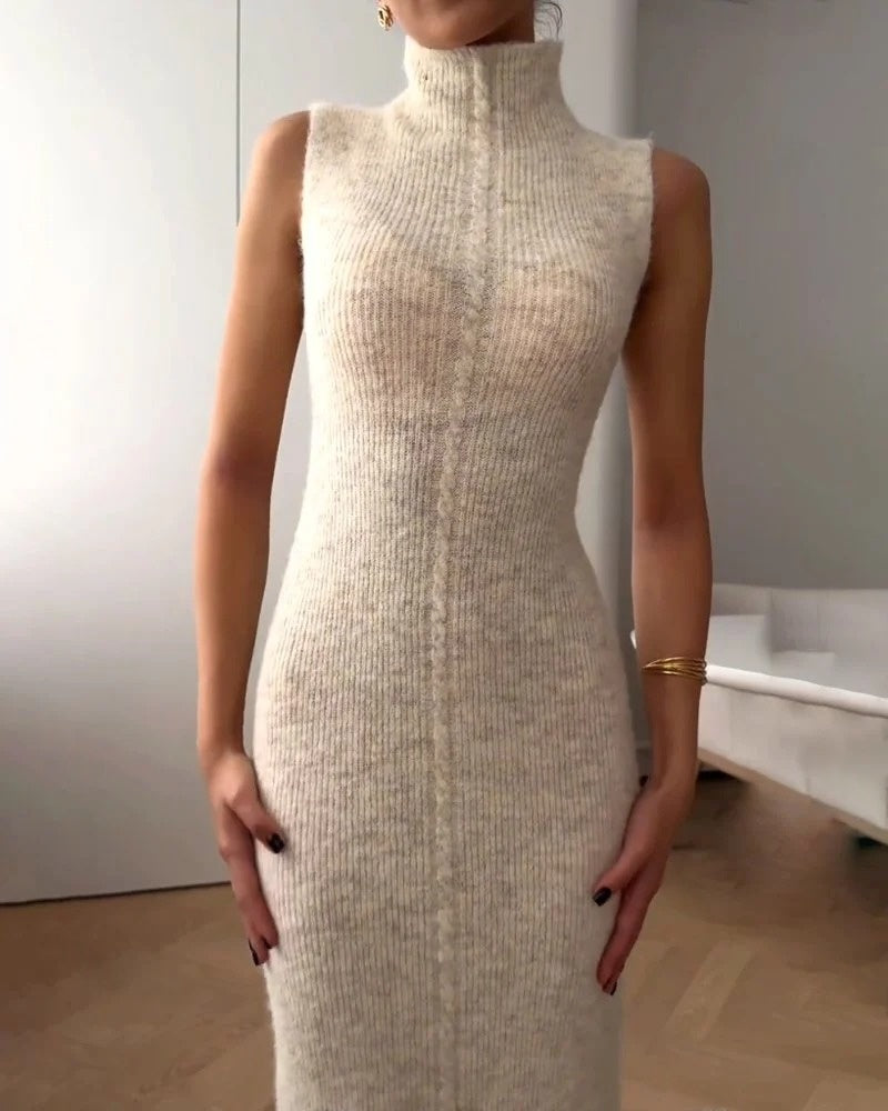 Robe élégante en tricot sans manches à col montant