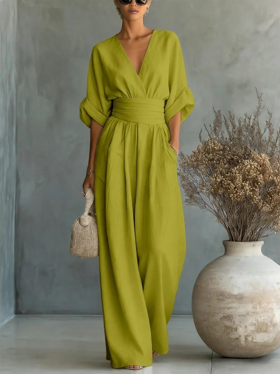 Combinaison taille haute à col V tendance