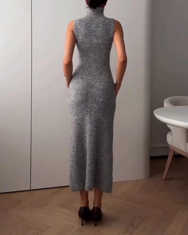 Robe élégante en tricot sans manches à col montant