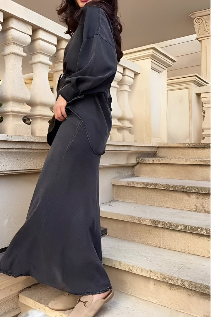 Ensemble chemise et jupe à manches longues avec cordon de serrage