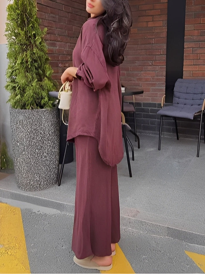 Ensemble chemise et jupe à manches longues avec cordon de serrage
