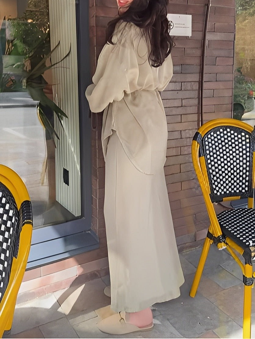 Ensemble chemise et jupe à manches longues avec cordon de serrage