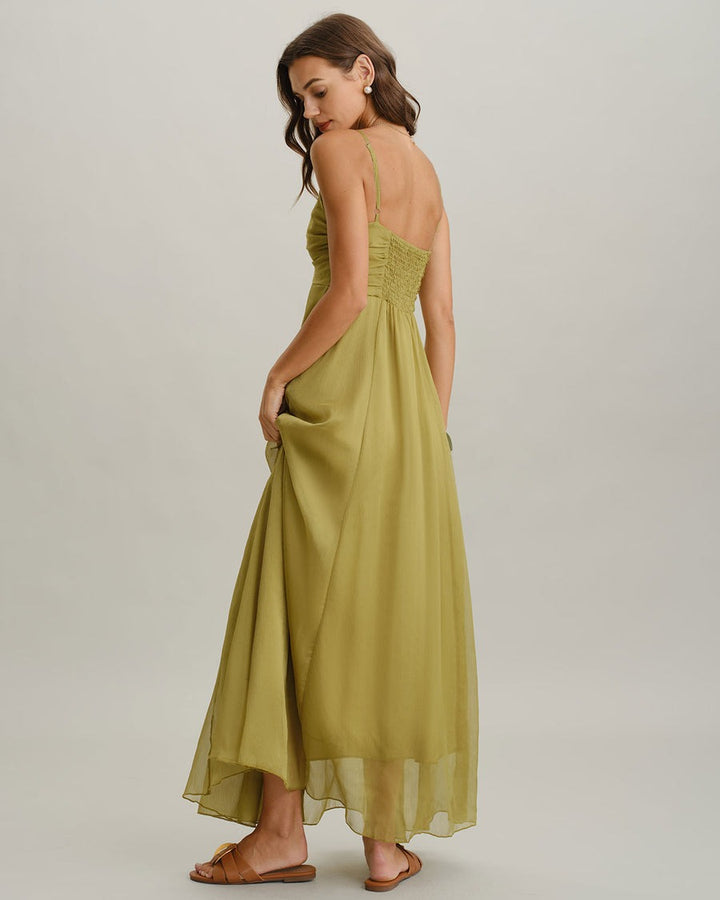 Robe longue nuisette verte froncée