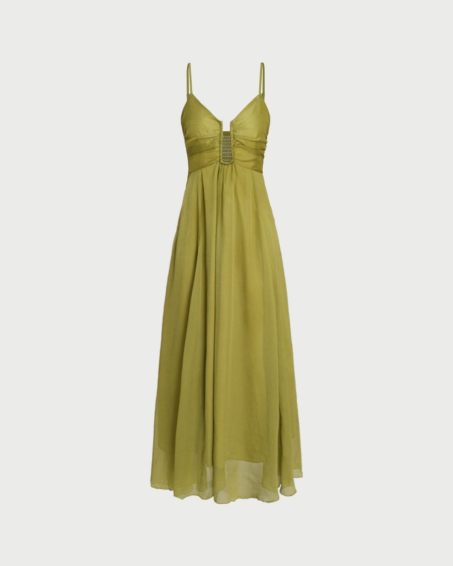 Robe longue nuisette verte froncée