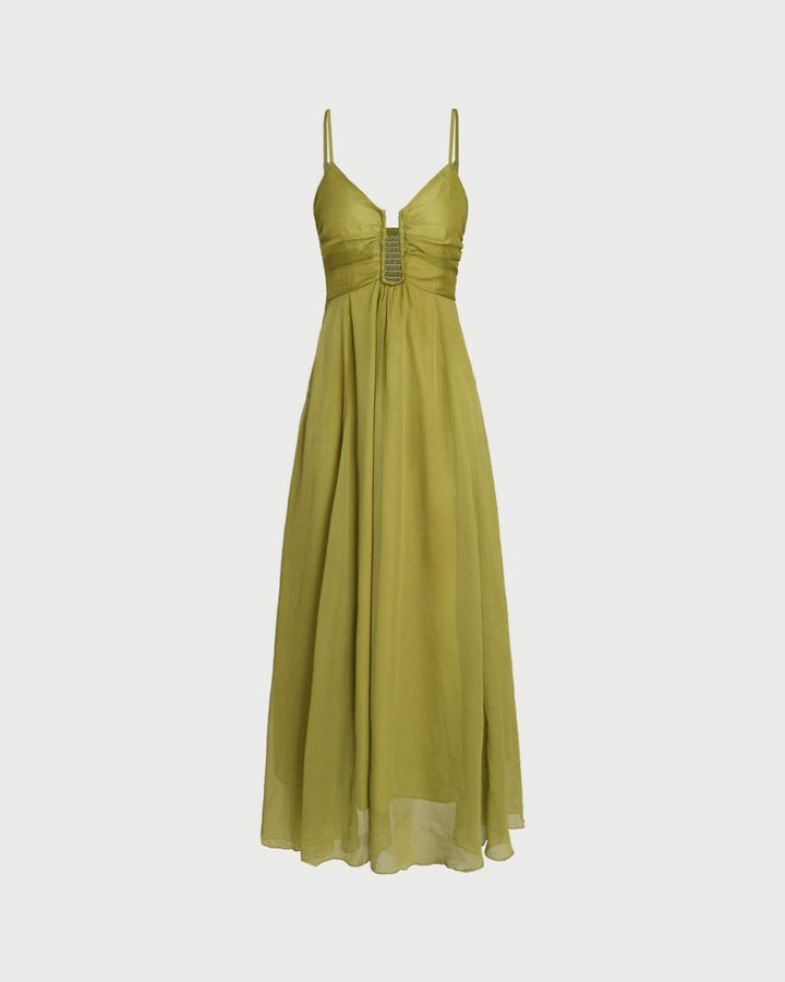 Robe longue nuisette verte froncée
