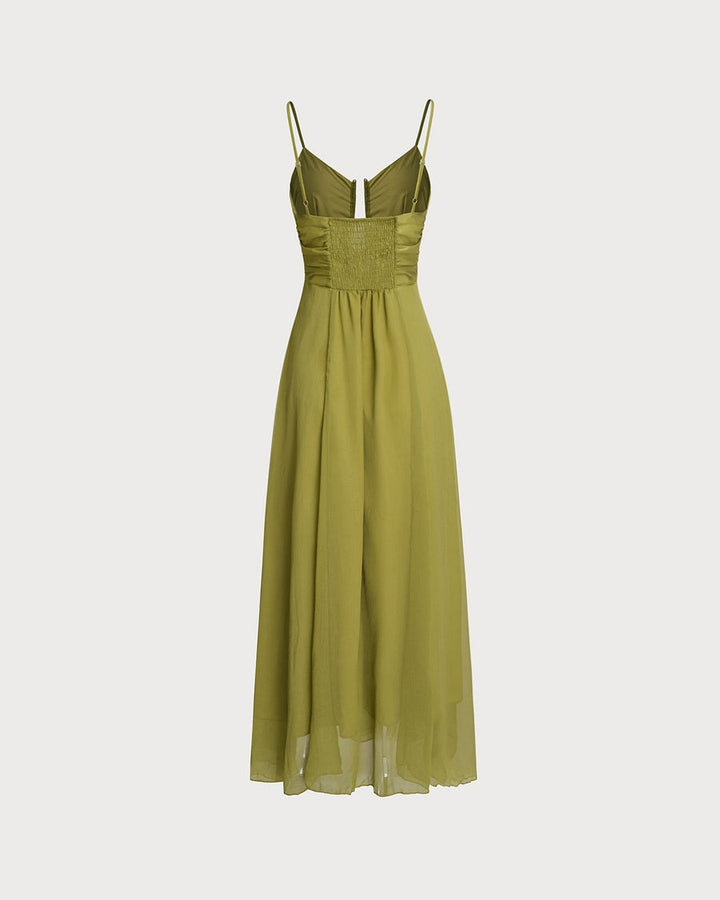 Robe longue nuisette verte froncée