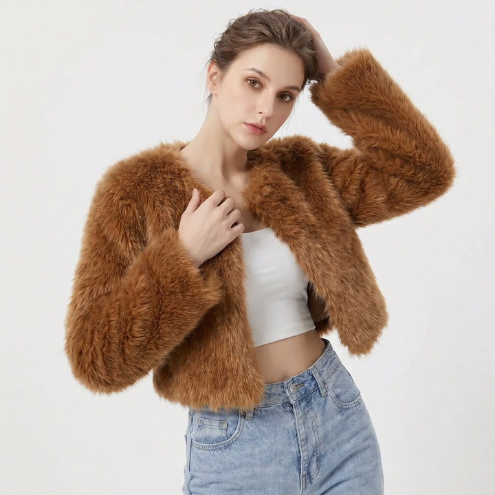 Mia | Chaqueta de Cárdigan de Piel Sintética Corto para Mujeres