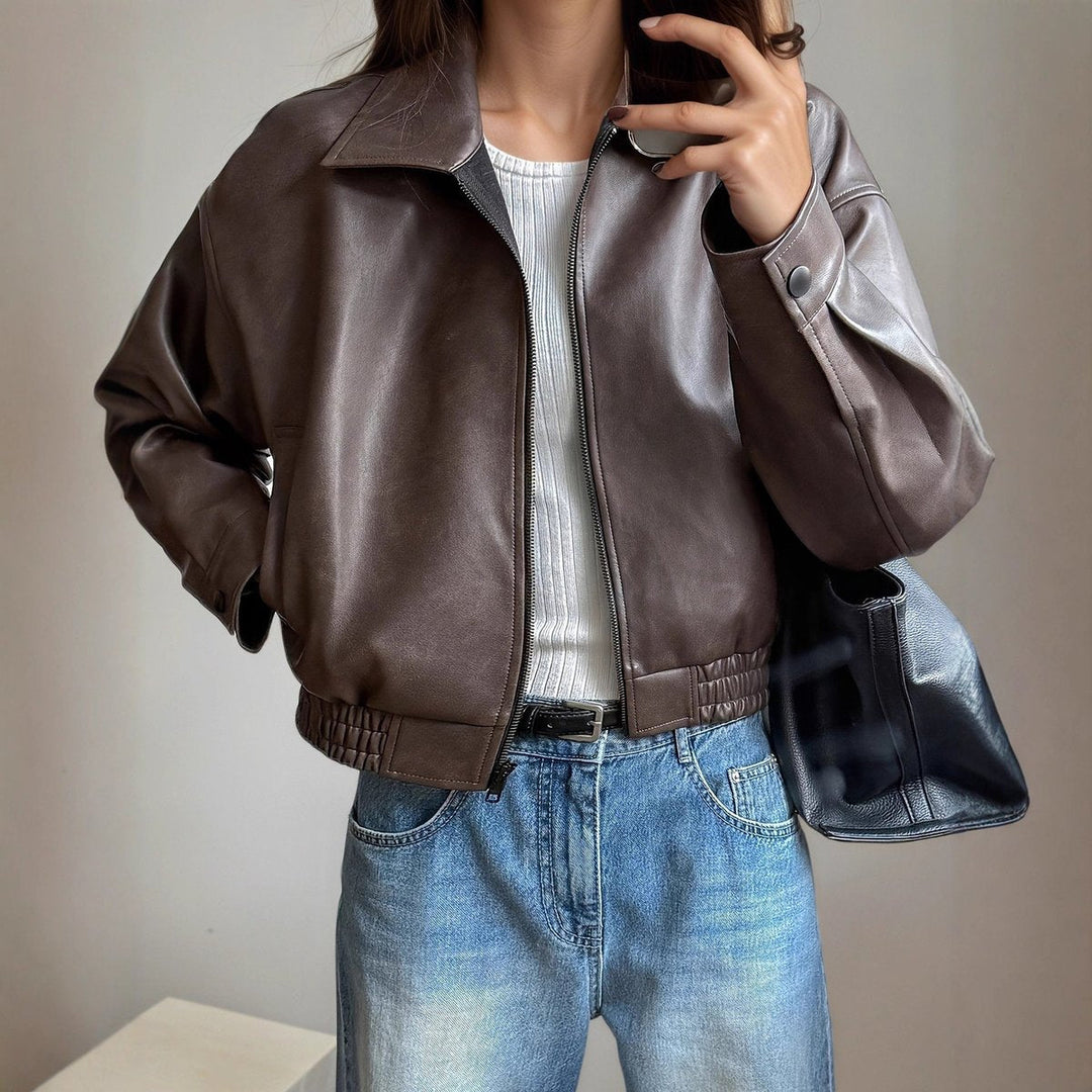 Victoria | Chaqueta Bomber de Cuero Sintético para Mujer con Cierre de Cremallera y Manga Larga