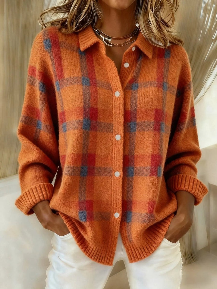 Evelyn | Chaqueta Cárdigan de Punto de Cuadros de Mujer con Botones