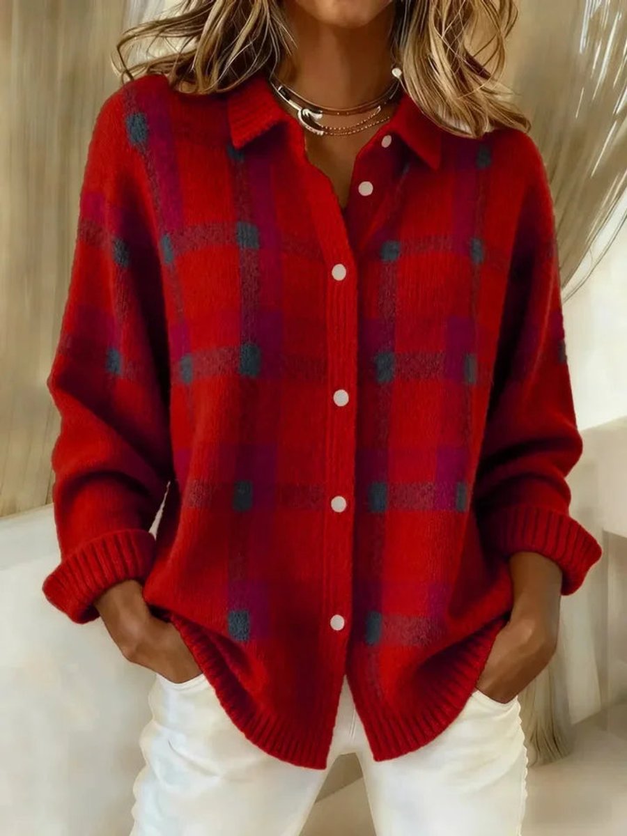 Evelyn | Chaqueta Cárdigan de Punto de Cuadros de Mujer con Botones
