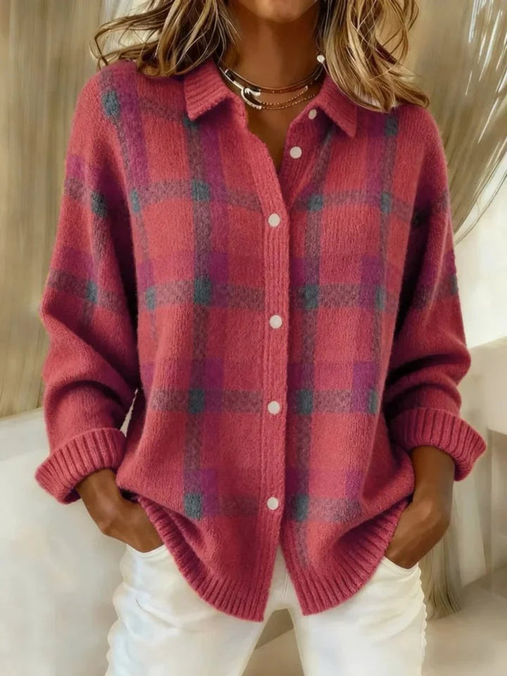 Evelyn | Chaqueta Cárdigan de Punto de Cuadros de Mujer con Botones
