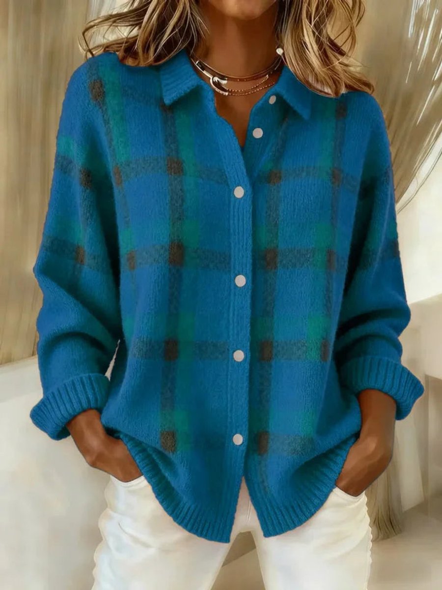 Evelyn | Chaqueta Cárdigan de Punto de Cuadros de Mujer con Botones