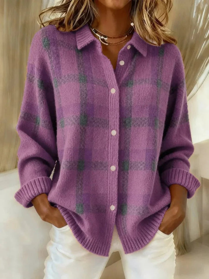Evelyn | Chaqueta Cárdigan de Punto de Cuadros de Mujer con Botones