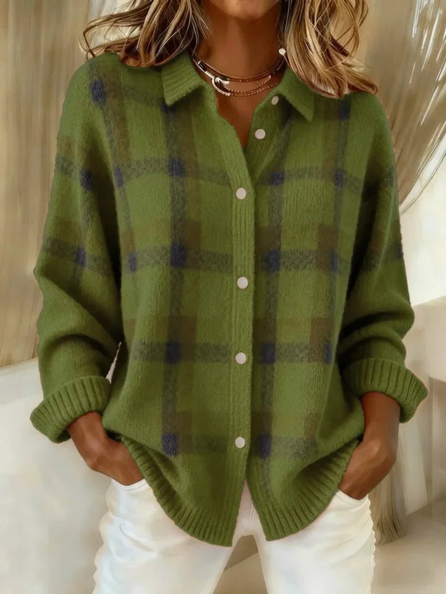 Evelyn | Chaqueta Cárdigan de Punto de Cuadros de Mujer con Botones